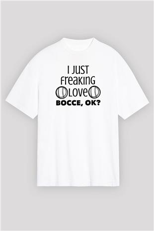 Bocce Baskılı Unisex Beyaz Oversize Tişört - Tshirt