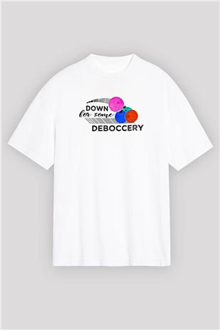 Bocce Baskılı Unisex Beyaz Oversize Tişört - Tshirt