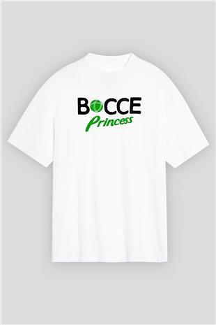 Bocce Baskılı Unisex Beyaz Oversize Tişört - Tshirt