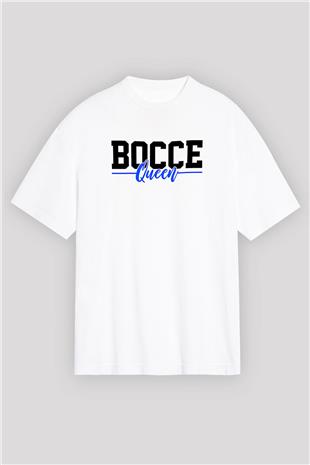 Bocce Baskılı Unisex Beyaz Oversize Tişört - Tshirt