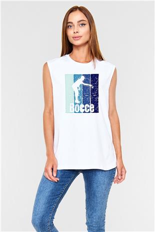 Bocce Baskılı Unisex Kolsuz Beyaz Tişört