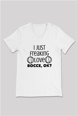 Bocce Baskılı Unisex V Yaka Tişört - Tshirt