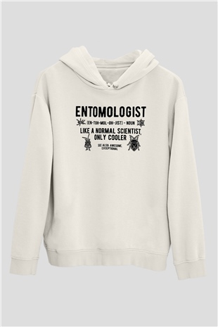 Böcekbilimci Beyaz Unisex Kapüşonlu Sweatshirt
