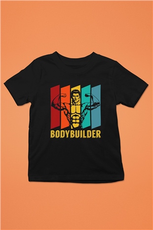 Body Builder Baskılı Unisex Siyah  Çocuk Tişört