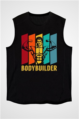 Body Builder Baskılı Unisex Siyah  Kolsuz Tişört