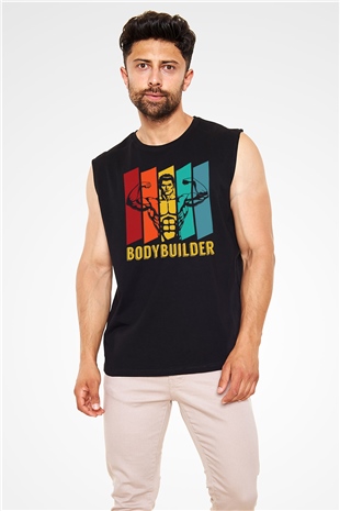Body Builder Baskılı Unisex Siyah  Kolsuz Tişört