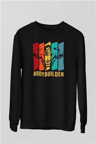 Body Builder Baskılı Unisex Siyah  Sweatshirt