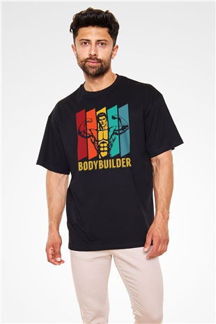 Body Builder Baskılı Oversize Siyah Tişört