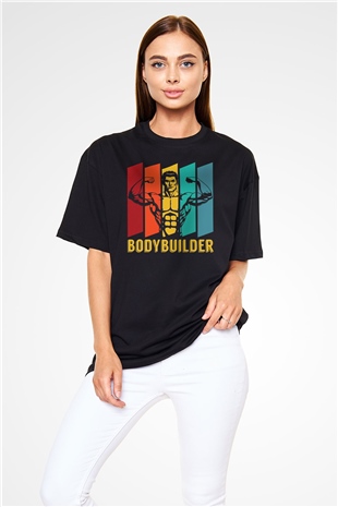 Body Builder Baskılı Oversize Siyah Tişört