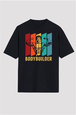 Body Builder Baskılı Oversize Siyah Tişört