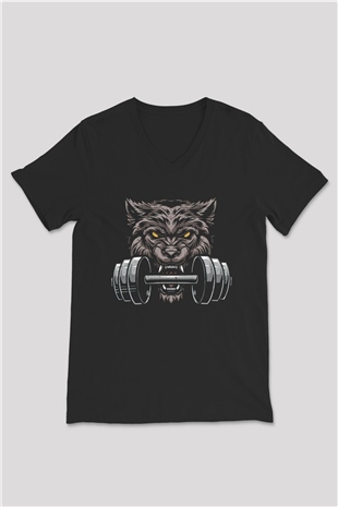 Bodybuilding Kurt Baskılı Unisex Siyah  V Yaka Tişört