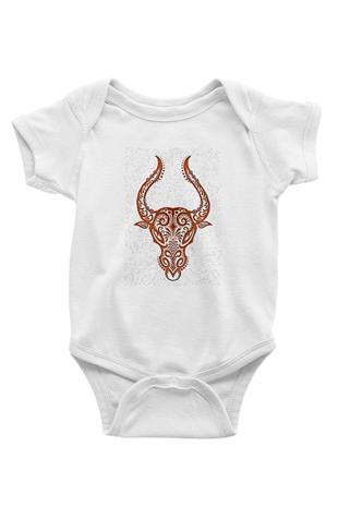 Boğa Burcu Baskılı Beyaz Unisex Bebek Body - Zıbın