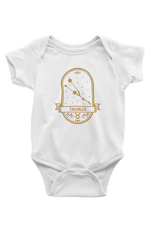 Boğa Burcu Baskılı Beyaz Unisex Bebek Body - Zıbın
