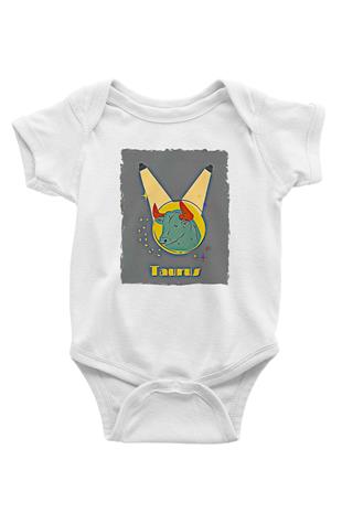 Boğa Burcu Baskılı Beyaz Unisex Bebek Body - Zıbın