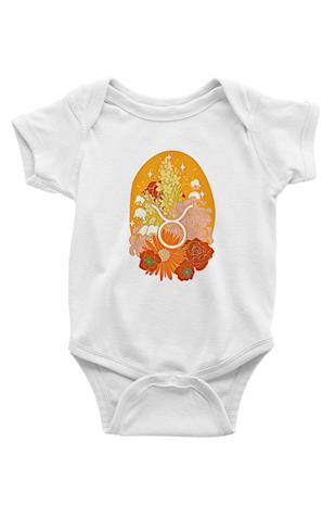 Boğa Burcu Baskılı Beyaz Unisex Bebek Body - Zıbın