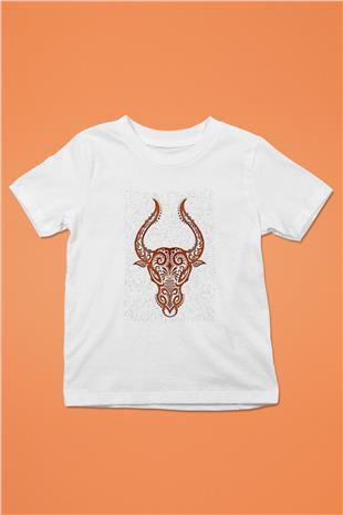 Boğa Burcu Baskılı Beyaz Unisex Beyaz Çocuk Tişört - Tshirt