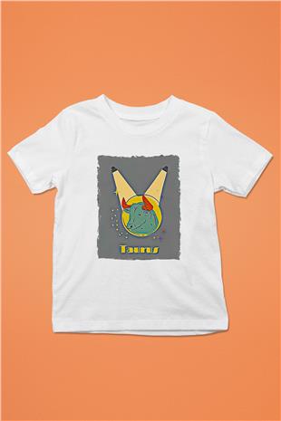 Boğa Burcu Baskılı Beyaz Unisex Beyaz Çocuk Tişört - Tshirt