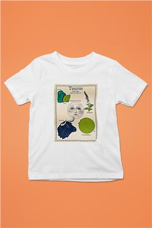 Boğa Burcu Baskılı Beyaz Unisex Beyaz Çocuk Tişört - Tshirt