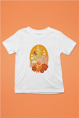 Boğa Burcu Baskılı Beyaz Unisex Beyaz Çocuk Tişört - Tshirt