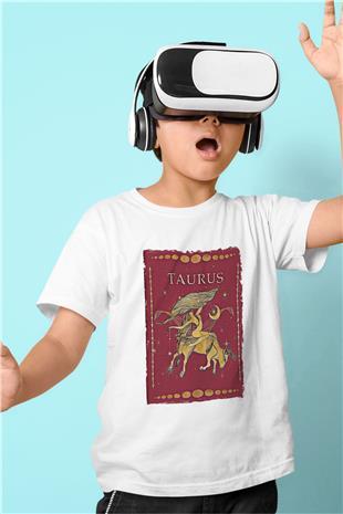 Boğa Burcu Baskılı Beyaz Unisex Beyaz Çocuk Tişört - Tshirt