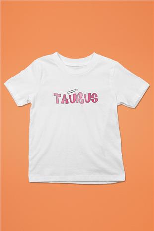 Boğa Burcu Baskılı Beyaz Unisex Beyaz Çocuk Tişört - Tshirt