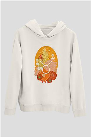 Boğa Burcu Baskılı Beyaz Unisex Hoodie