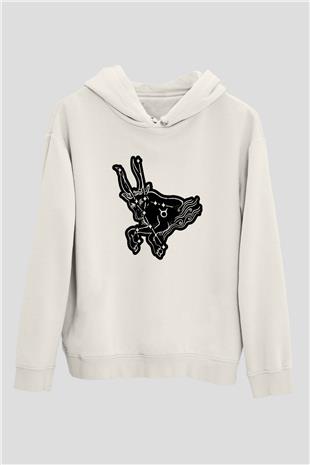 Boğa Burcu Baskılı Beyaz Unisex Hoodie