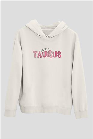 Boğa Burcu Baskılı Beyaz Unisex Hoodie