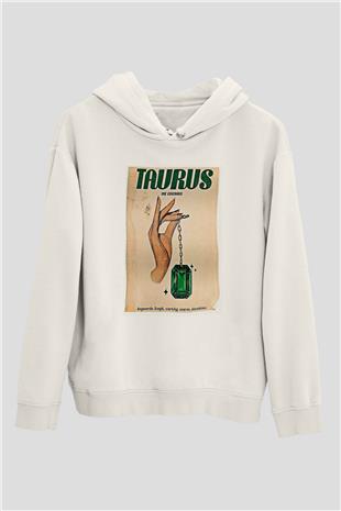 Boğa Burcu Baskılı Beyaz Unisex Hoodie