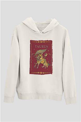 Boğa Burcu Baskılı Beyaz Unisex Hoodie