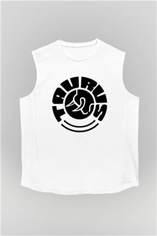 Boğa Burcu Baskılı Beyaz Unisex Kolsuz Tişört - Tshirt