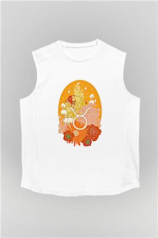 Boğa Burcu Baskılı Beyaz Unisex Kolsuz Tişört - Tshirt