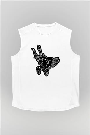 Boğa Burcu Baskılı Beyaz Unisex Kolsuz Tişört - Tshirt