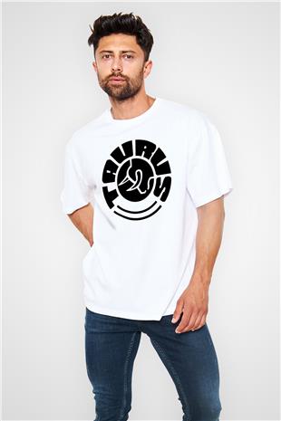 Boğa Burcu Baskılı Beyaz Unisex Oversize Tişört - Tshirt
