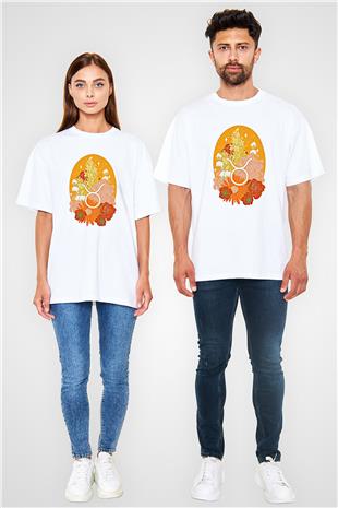 Boğa Burcu Baskılı Beyaz Unisex Oversize Tişört - Tshirt