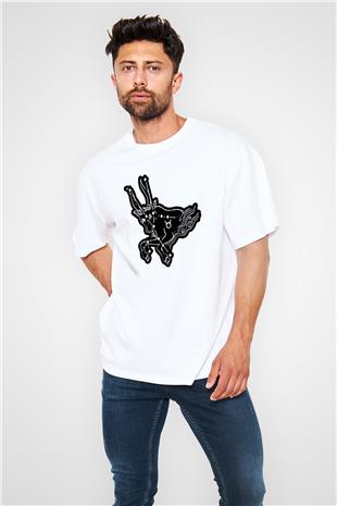 Boğa Burcu Baskılı Beyaz Unisex Oversize Tişört - Tshirt