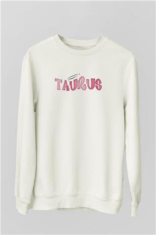 Boğa Burcu Baskılı Beyaz Unisex Sweatshirt