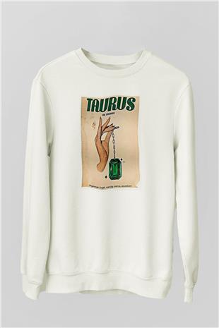 Boğa Burcu Baskılı Beyaz Unisex Sweatshirt