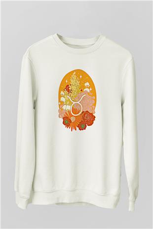 Boğa Burcu Baskılı Beyaz Unisex Sweatshirt
