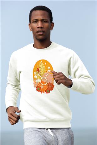 Boğa Burcu Baskılı Beyaz Unisex Sweatshirt