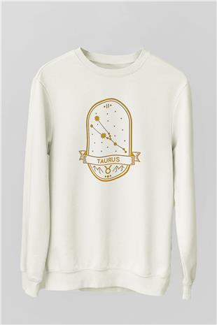 Boğa Burcu Baskılı Beyaz Unisex Sweatshirt
