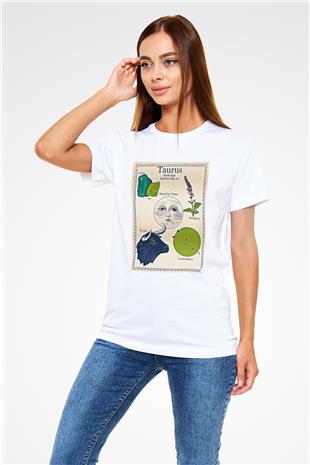 Boğa Burcu Unisex Baskılı Beyaz Tişört - Tshirt