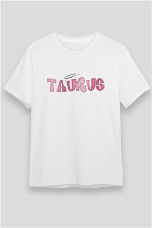 Boğa Burcu Unisex Baskılı Beyaz Tişört - Tshirt