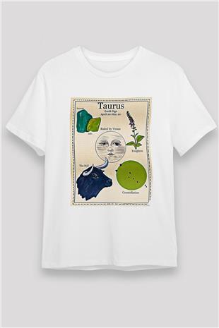 Boğa Burcu Unisex Baskılı Beyaz Tişört - Tshirt