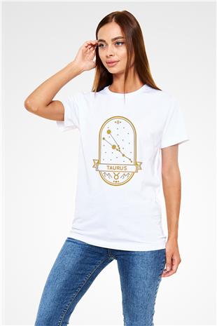 Boğa Burcu Unisex Baskılı Beyaz Tişört - Tshirt