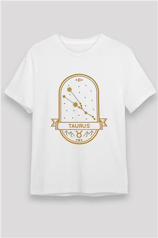 Boğa Burcu Unisex Baskılı Beyaz Tişört - Tshirt