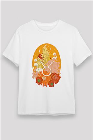 Boğa Burcu Unisex Baskılı Beyaz Tişört - Tshirt