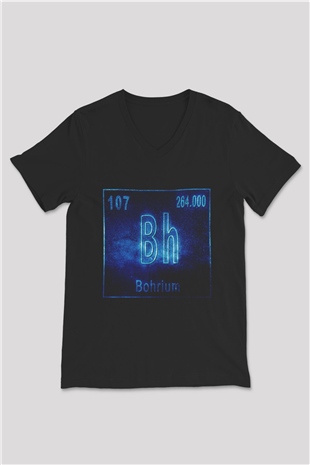 Bohrium Atom Numarası Baskılı Unisex Siyah V Yaka Tişört