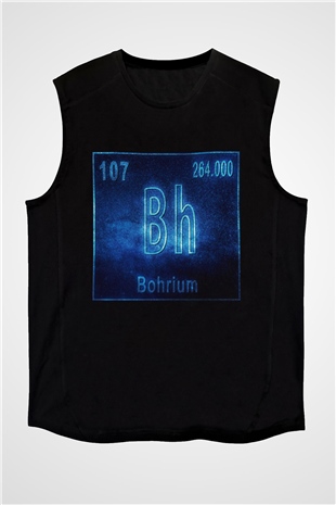 Bohrium Atom Numarası Baskılı Unisex Siyah Kolsuz Tişört