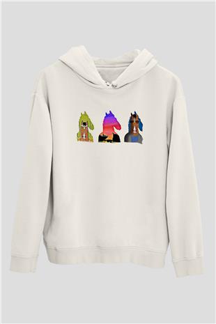 Bojack Horseman Baskılı Beyaz Unisex Hoodie